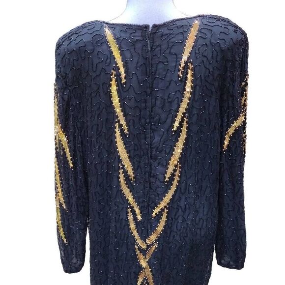 Carina Pure Silk Black Gold Sequined Dress 3X - Picture 7 of 13